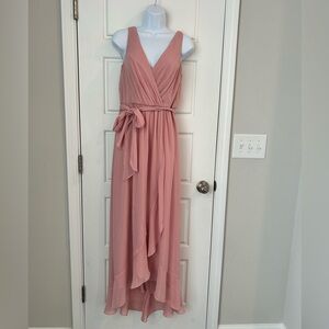 David's Bridal Pink High Low Gown V-Neck Sleeveless
